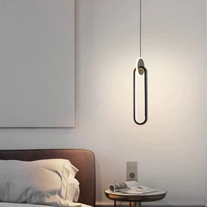 Simple Minimalist Led Pendant Lights Small Chandelier Long Ring Pendant Lamp for Bedroom Bedside