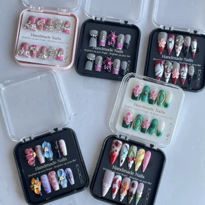 10pcs Trendy Full Cover Press-On Nails Almond Acrylic Nail Accessories Private False Nail Tips for Women