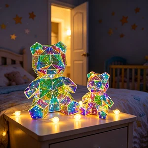 Custom USB Controlled LED Holographic Illuminated Teddy Bear Gifts Eco-friendly 3D Crystal Effect Iridescent Handcrafted Decor