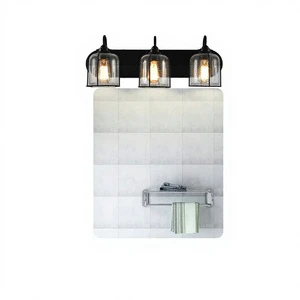 OEM ODM Bathroom Vanity Light Fixtures 3-Light Iron Matte Black Wall Sconces Modern Design Glass E26