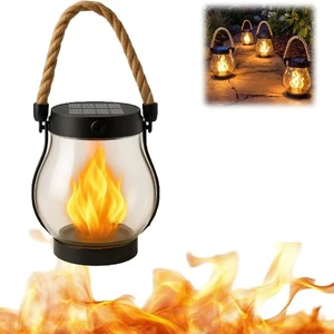 Solar LED Small Flame Hanging Lantern IP65 Waterproof Flickering Lamp Rope Handle Garden Patio Camping Outdoor Decor Light