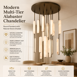 YH Custom Alabaster Chandelier Factory Multi-Tier Antique Brass Pendant Light Natural Alabaster Stone Blackened Bronze With Soft