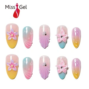 Wholesale Pastel Aura Mermaid Designed Press-On Nails Wearable Almond Shaped False Nails 32pcs Female Nails