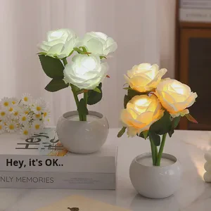 Wholesale Modern Battery Operated LED Night Light Rose Flower Table Lamp Dimmable USB Recharge Girls' Bedroom Bedside Decor