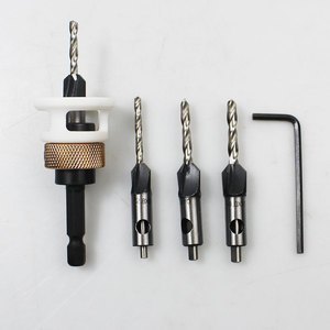 6542 Steel Four Flute Cone High Speed Woodworking Countersink Drill Bit Set with Adjustable Depth Stop