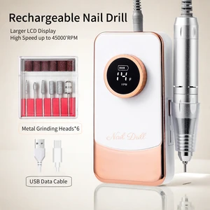 Luxury Rechargeable Cordless Nail Drill, 0-45000RPM Silent High Speed Nail Polisher for Salon Professionals & Home DIY Nail Art