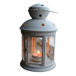 White Metal Lantern With Glass Panels Star Cutouts Heat Resistant For Home Decoration Indoor Outdoor Use Wedding Lantern