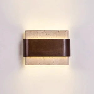 Retro Style Art Wall Lamps Creative Corridor Wall Fitting Lighting Living Room Bedroom Marble Solid Wood Decorative Wall Lamp
