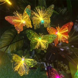 Solar Led Butterfly Fiber Optic Light Outdoor Ip65 Waterproof Garden Lawn Patio Villa Pathway Landscape Holiday Festival Decor