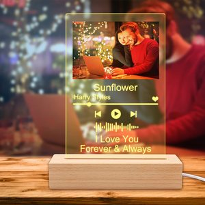 OEM Custom Photo Music Acrylic Night Light Wooden Base LED Lamp For Couple Birthday Souvenir Gift
