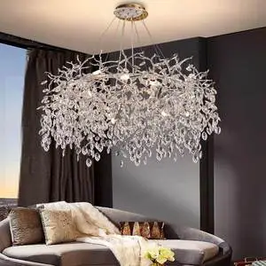 Nordic Rectangular Crystal Living Room Chandelier Water Drop Luxury Villa Branch Restaurant Pendant Light
