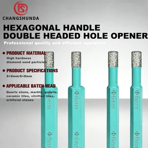 Csd Tile/Glass Dry Drilling Masonry Hex Shank Double-Headed Hole Cutter Diamond-Coated Drill Bit 10mm 3mm 6mm