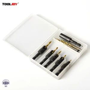 TOOLJOY 12PCS Countersink Drill Bit Set in Plastic Box Titanium Coated HSS Bits Adjustable Depth Stop for Woodworking and DIY