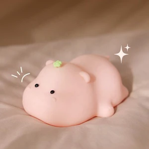 Hippo Sleeping Rechargeable LED Nightlight 1200mAh Bedside Silicone Animal Lamp Sensor Switch Control Plug-In 30-Minute Timer