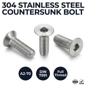 Custom DIN 7991 Flat Head Hex Socket Screw 304 316 Stainless Steel Countersunk Bolts A2-70 M2-M12 Precision Screws Factory