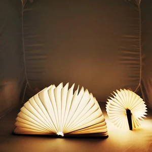 Portable USB Rechargeable Foldable Wooden Book Lamp 3 Colors LED Ambient Night Light Dimmable Desk Lamp for Bedside Library Gift