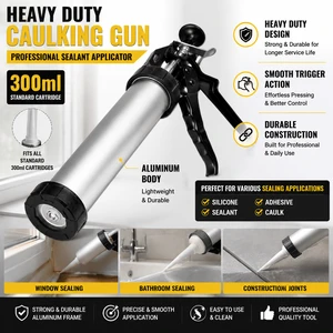 300ml Heavy Duty Aluminum Caulking Gun Professional Silicone Sealant Applicator with Smooth Press Handle