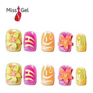 Wholesale Neon Magnetic Cat Eye Nails Ongle Permanent Fat Fat Acrylic Press On Nails Short Square Handmade Nails 32-piece Set