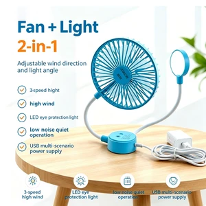 New Magnetic 2-in-1 Sewing Machine Light & Fan, Soft Eye-Caring Light, 3 Speed Adjustable, LED Work Lamp for Garment Factory