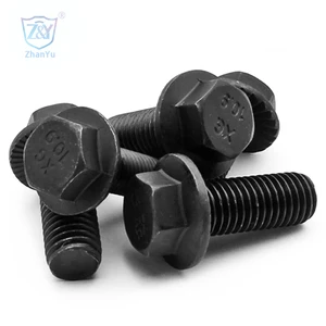 M5 M6 M8 M10 M12 M14 M16 Black Grade 10.9 Steel Hexagon Head Flange Bolts Hex Washer Head Bolt Full