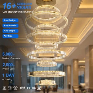 Luxury Indoor Decoration Round Ring Ceiling Lights Villa Living Hotel Lobby Loft Staircase K9 Crystal Chandeliers Pendant Lights