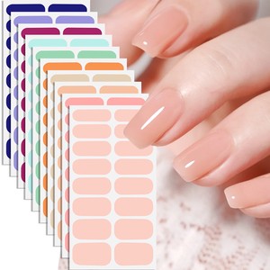 Full Cover 3D Waterproof Plastic Nail Patch Strips 16 Tips Pure Color Sticker Nail Wraps Pink