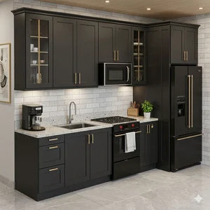 Modern Simple Matte Black Kitchen U-shaped Kitchen cabinets White Countertop Custom Design Decoration Whole House Customization