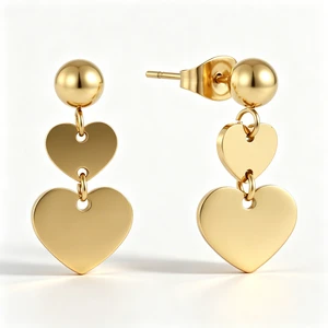 ZHENGUI Layered Double Heart Earrings 18K Gold Plated Stainless Steel Jewelry Anniversary Gift