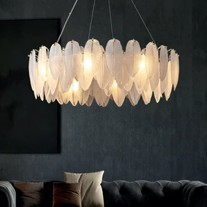 Minimalist Restaurant Living Room Pendant Light Dining Room Bedroom Bedside Feather Glass Leaves Chandelier