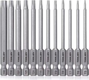 TOOLJOY S2 Steel Magnetic Torx Drill Bits Set | 3 Inch Long, T5-T40 Sizes, 1/4
