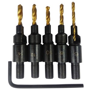 5 PCS Woodworkers Countersink Drill Bit #6 #8 #10 #12 # 14 Counterbore