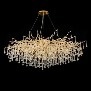 For MEEROSEE Luxury Modern Crystal Chandelier Gold Copper Tree Branch Raindrop Hanging Lamp Oval for Hotel Projects