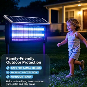 18W Solar Bug Zapper Outdoor LED Purple Light & Dusk-to-Dawn Auto Sensor USB Rechargeable