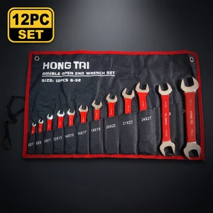 High Quality HONGTAI 12PC Double Open End Wrench Set Carbon Steel OEM 6-32mm with Non-Slip Rubber