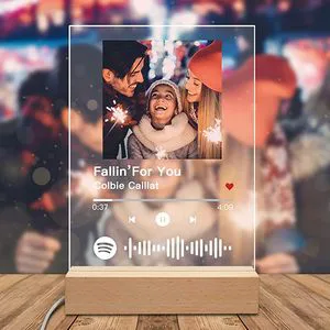 Custom Acrylic Music Album Plaque LED Light Photo Frame With Wooden Base For Spotify Song Gift