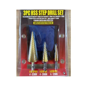 3 Pcs HSS Titanium Coated Step Drill Set For Sheet Metal