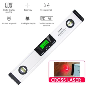 225/400/600/1000mm Industrial Grade Red Laser Level 2 Lines High Quality LCD LED Lit Aluminum Alloy Spirit Level 60cm Magnetic