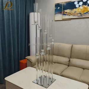 Hot Sale 8 Arms Clear Crystal Candle Holder Tall Glass Tubes Candelabra for Wedding Centerpieces Table Decoration