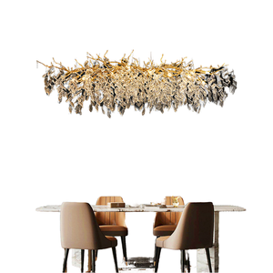 PM French Luxury Oval K9 Crystal LED Chandelier Gold Aluminum Branch Living Dining Room Pendant Lamp Modern Home Decor Hanging