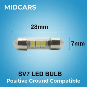 Sv7 LED Bulb 6V Festoon 28mm for Vintage Car Dashboard Indicator 7mm Small Diameter Positive Ground Compatible Classic
