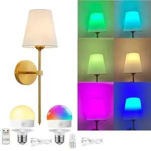 Wireless Remote & Touch Control Rechargeable LED Fabric Wall Lamp Dimmable Wall Sconce