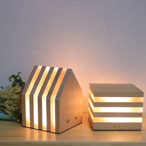 USB Rechargeable Touch Light House Shape Bedside Lamp Decoration Night Light Led Wooden Dimming Lights For Home