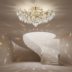 Modern Luxury K9 Crystal Ceiling Light Gold Flush Mount Chandelier for Living Room Villa Majlis Hotel CE UL SAA Certified