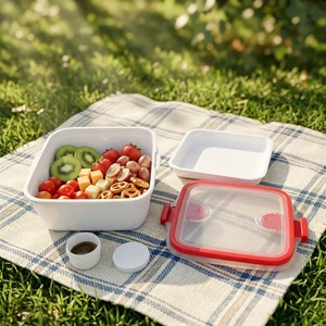 Extra Large Capacity Food Storage Container Dual Tier Sauce Box Slide-and-Latch Latches Thickened Widened Sealing Ring