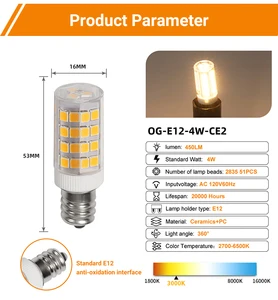 Wholesale 4W Mini LED Corn Bulbs Ceramic Spiral Base E12 for Ceiling Fans Refrigerators Chandeliers Sewing Machines AC110-130V