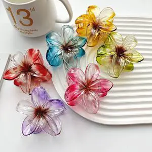 Hot Sale Cute High Quality Summer 8cm Large Flower Girls Women Hair Claw Clips Hawaiian Plumeria Bauhinia Hair Claws Accessories