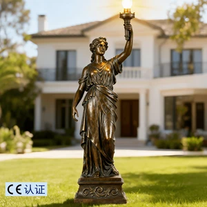 Custom High Quality Bronze-Cast Standing Lady Torch Lamp Sculptures Outdoor Courtyard Villa Decoration Metal Craft
