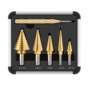 High Quality 6pcs Titanium Cobalt Step Drill Bit Set 4241 High Speed Steel Includes Center Punch for Metal Hole Drilling