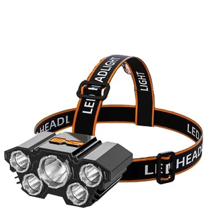 Powerful Camping Waterproof Headlamp Headl Torch Light ABS Linterna Frontal De Cabeza 5 Heads USB LED Rechargeable Head Lamp