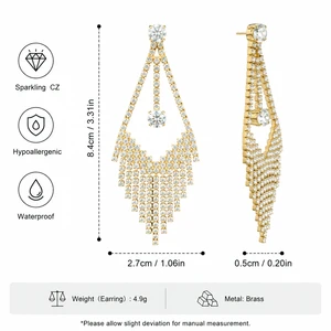 New Arrival Classic Shiny Tassel Drop Earrings Triangle Full diamond Multi-layer Tassel Long Earrings for Women Girls